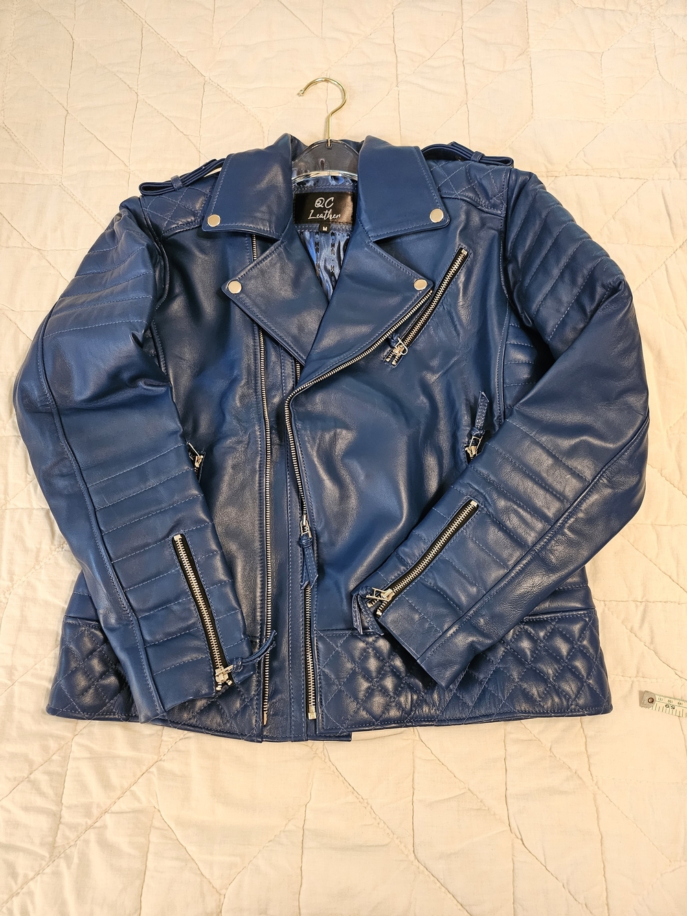 QC Leather- Quilted Biker/ Moto Jacket - Size M - Picture 8 of 12